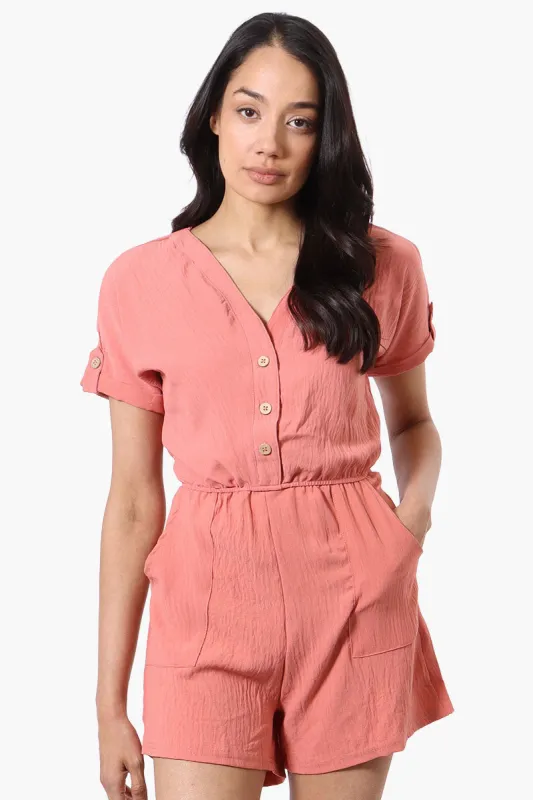 Urbanology Back Tie Button Up Romper - Pink sold by Fairweather
