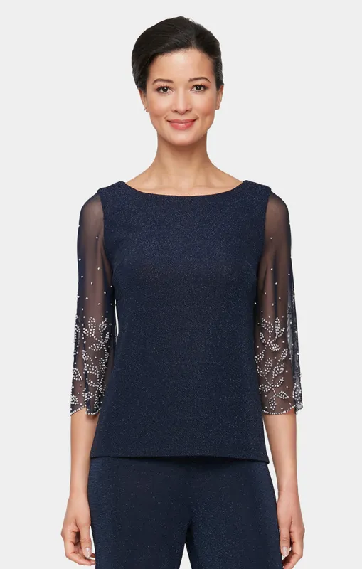 Petite 3/4 Sleeve Blouse With Illusion Heat Set Sleeves sold by Alex Evenings
