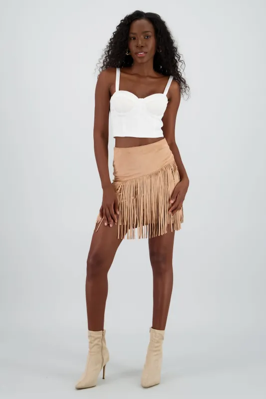 Falda tipo suede con flecos sold by Shasa