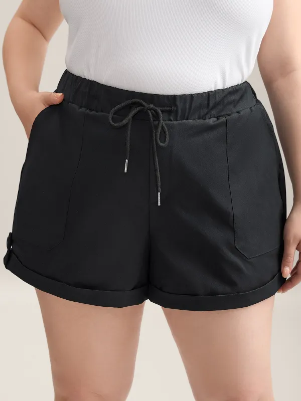 Rolled Hem Straight-Leg Drawstring Shorts sold by Bloomchic