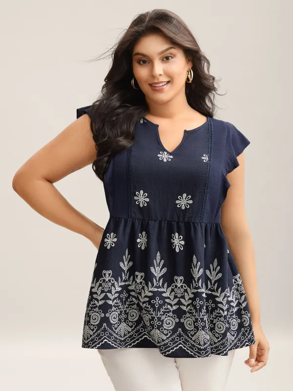 Floral Boho Print Ruffled Plain Blouse sold by Bloomchic