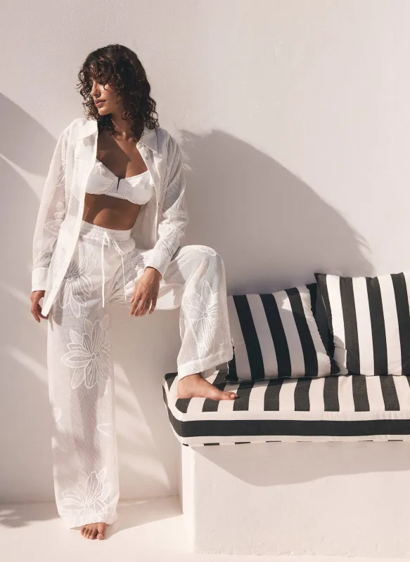 White Floral Mesh Wide Trousers sold by Mint Velvet
