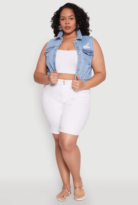 Plus Size WAX Distressed Denim Vest sold by Rainbow