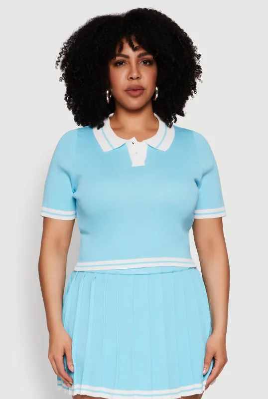 Plus Size Daisy Varsity Stripe Crop Polo Tee sold by Rainbow