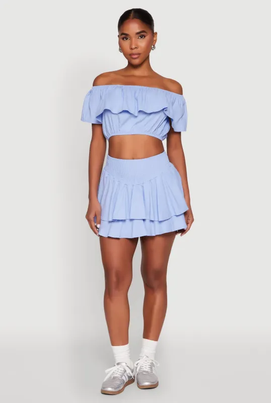 Almost Famous Smocked Waist Tiered Mini Skirt sold by Rainbow