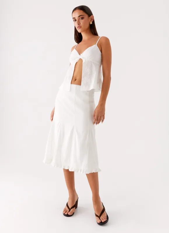 Alec Midi Skirt - White sold by Peppermayo