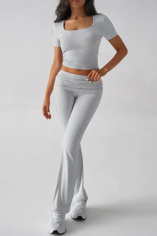 Light Grey Crop Top and Long Trousers Co-ord Set sold by Beagle Boutique