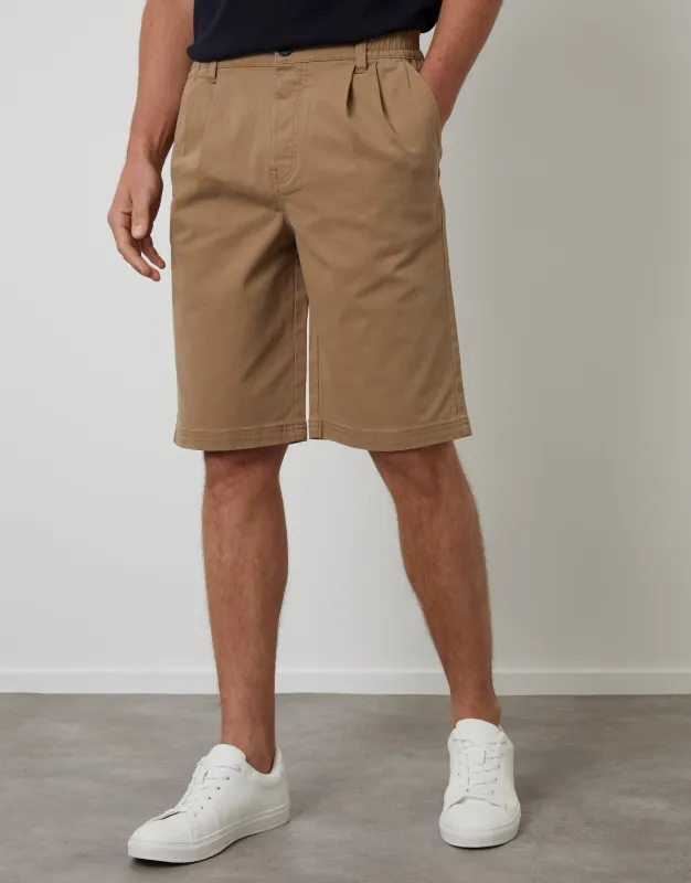 Threadbare Men's Dark Stone Pleated Stretch Relaxed Fit Chino Shorts sold by Threadbare