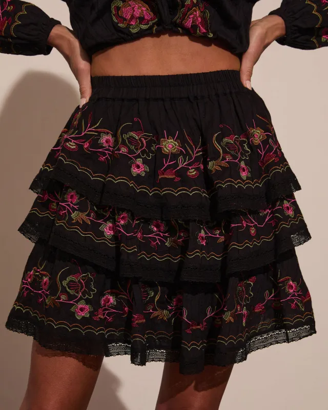 Trail of Flowers Tiered Floral Mini Skirt sold by Vici
