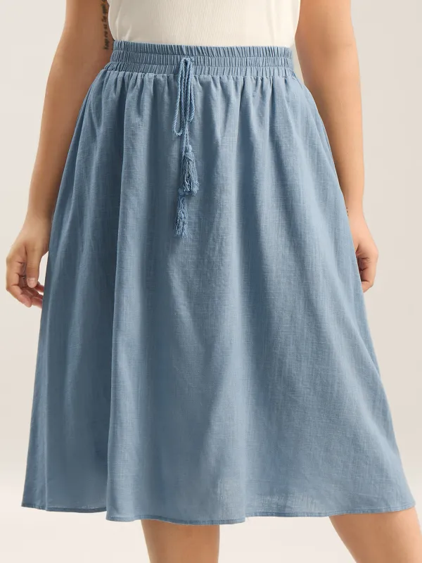 Waist-Tie Tassel Plain Maxi Skirt sold by Bloomchic