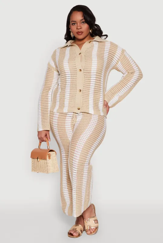 Plus Size Daisy Striped Crochet Pants sold by Rainbow