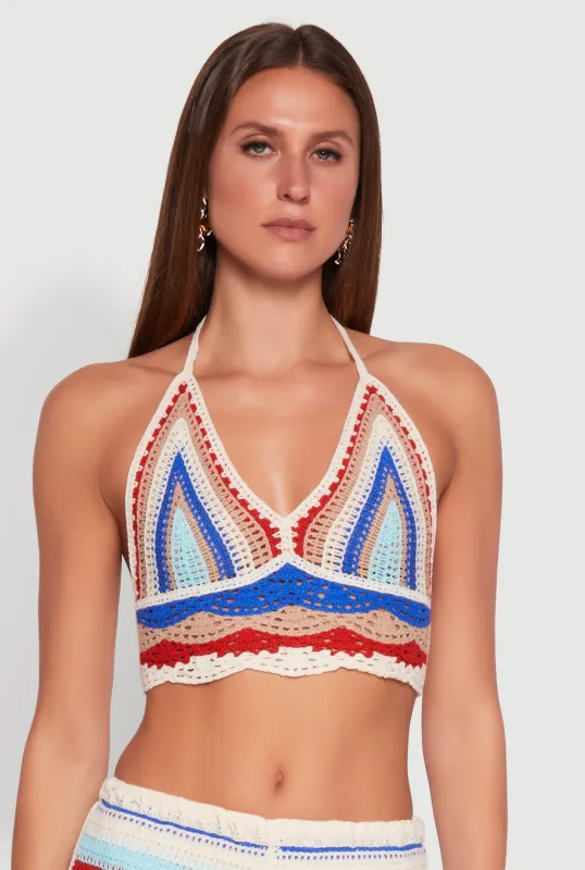 Crochet V Neck Striped Cop Top sold by Rainbow