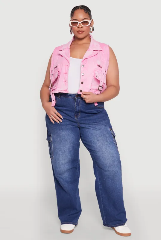 Plus Size Spoon Jeans Mineral Wash Denim Vest sold by Rainbow
