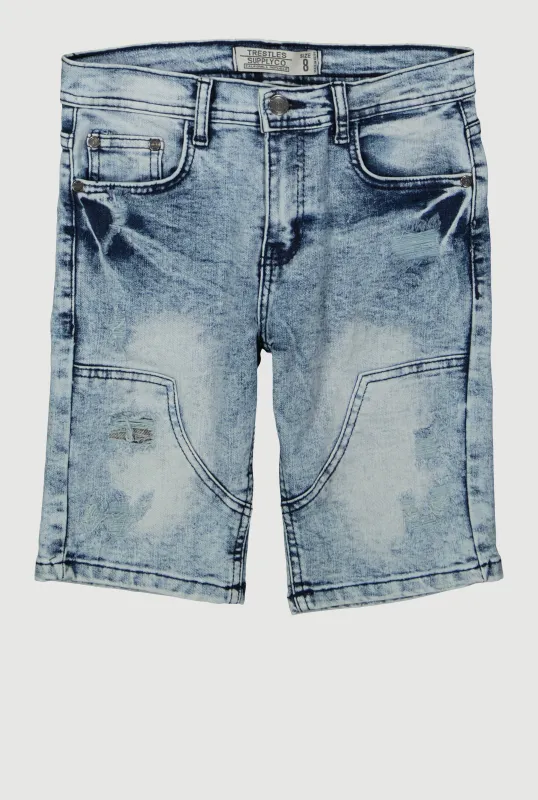 Boys Distressed Mineral Wash Denim Shorts sold by Rainbow