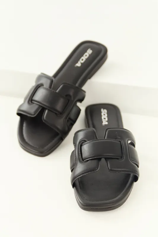 Black Interlaced Faux Leather Strap Sandals sold by Lime Lush