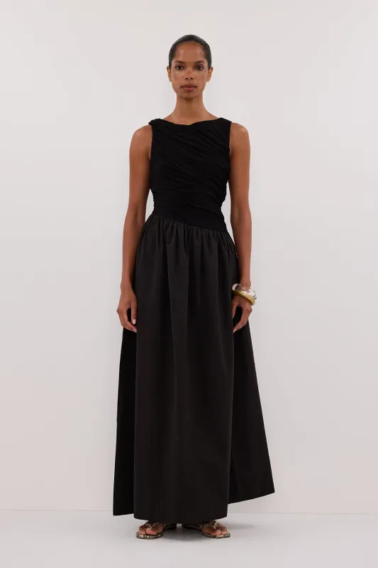 ALEXANDRA BLACK HYBRID MIDI DRESS sold by Dissh