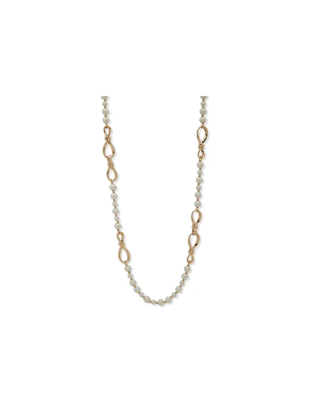 Twisted Knot & Pearl Long Necklace sold by Anne Klein