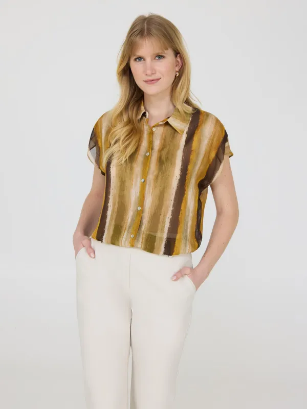 Printed Cap Sleeve Button-Up Blouse sold by Suzy Shier