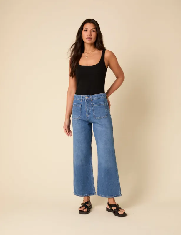 Blue Denim Cropped Wide Leg Jeans sold by Nobody's Child