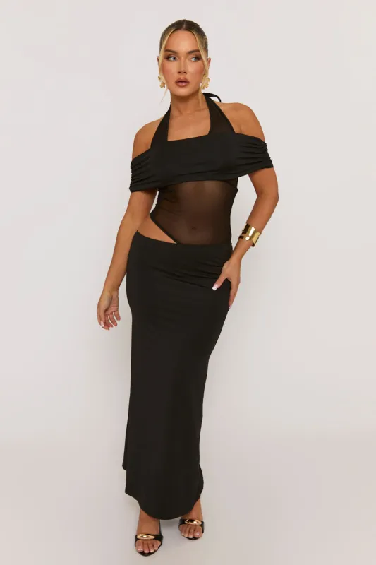 Black Mesh Cut Out Maxi Dress - Stefaniya sold by Rebellious Fashion