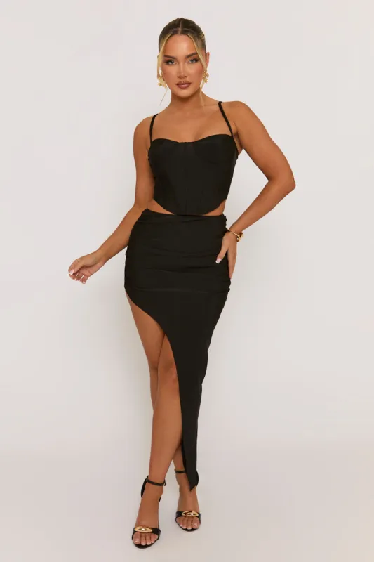 Black Corset and Asymmetric Skirt Co-ord Set - Polina sold by Rebellious Fashion