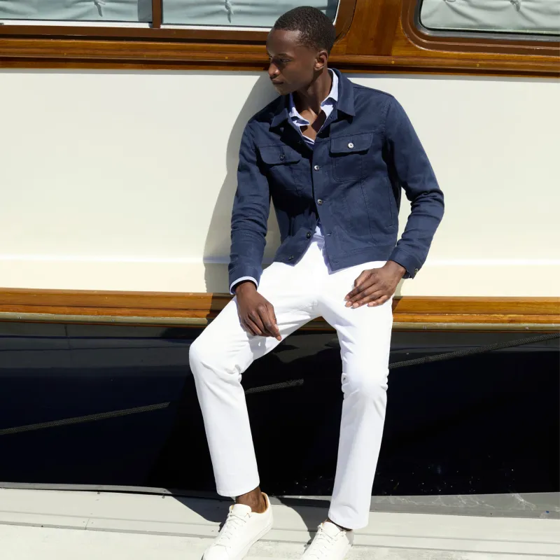 Linen-Cotton Trucker Jacket sold by Bugatchi