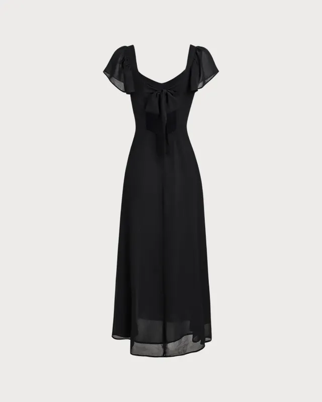 Black Sweetheart Neck Chiffon Maxi Dress sold by rihoas