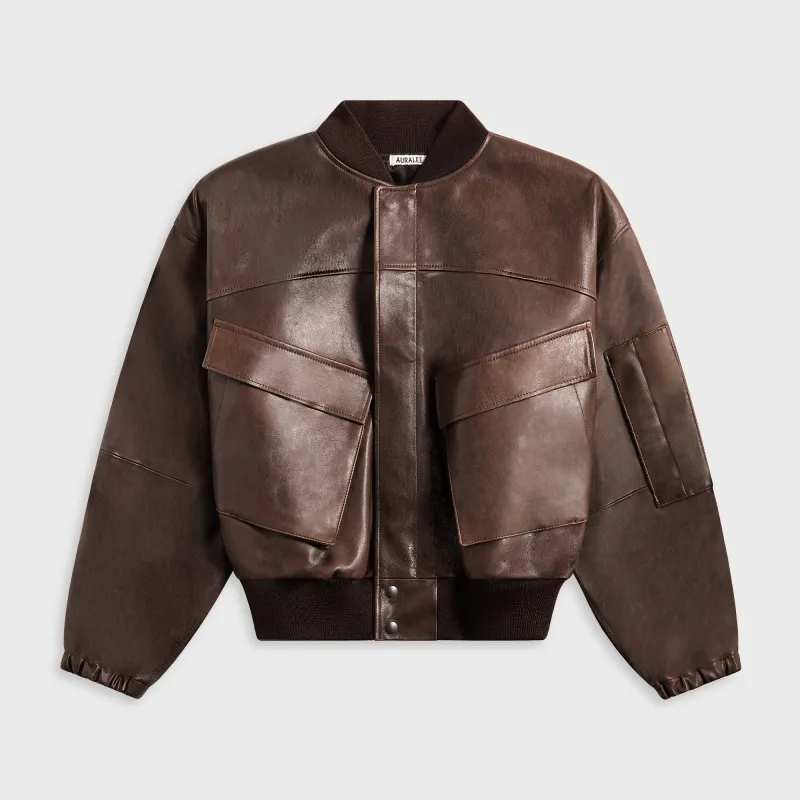 Auralee Lamb Leather Flight Blouson - Brown sold by Kith