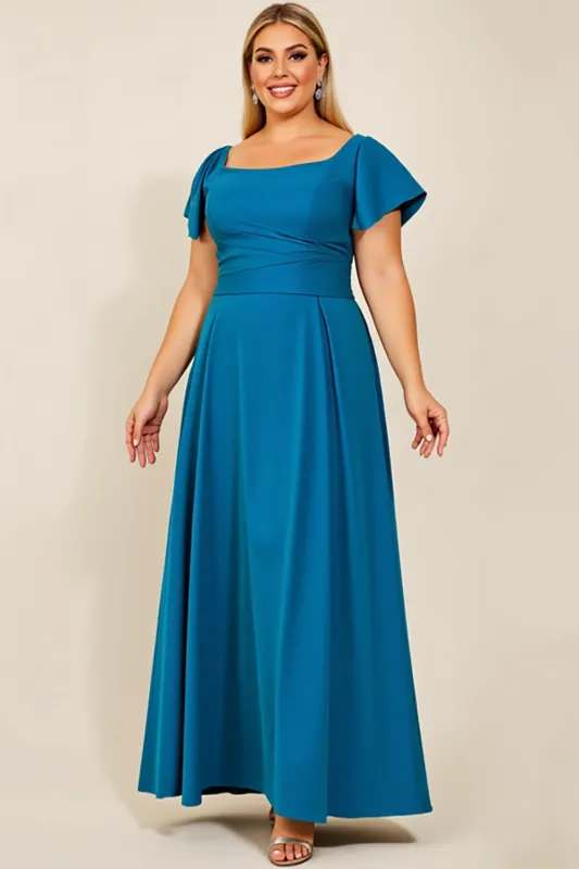 Peacock A Line Satin Ruched Plus Size Mother of the Bride Dress sold by Zapaka