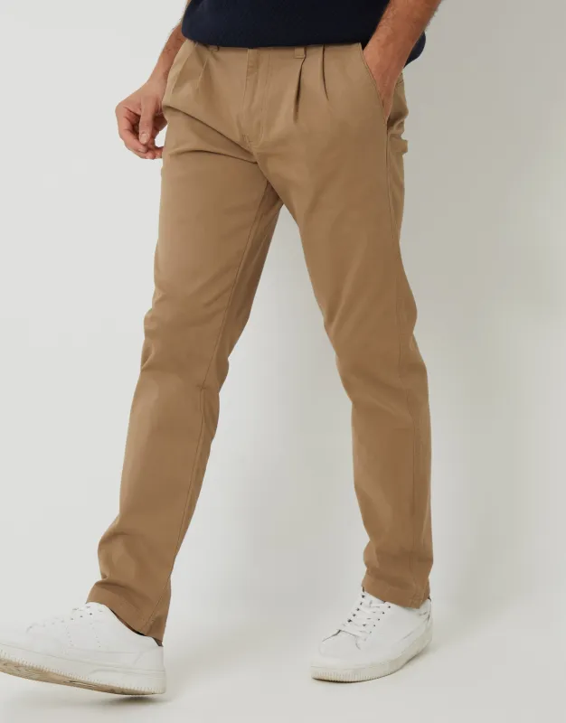 Dark Stone Relaxed Fit Stretch Chino Trousers sold by Threadbare
