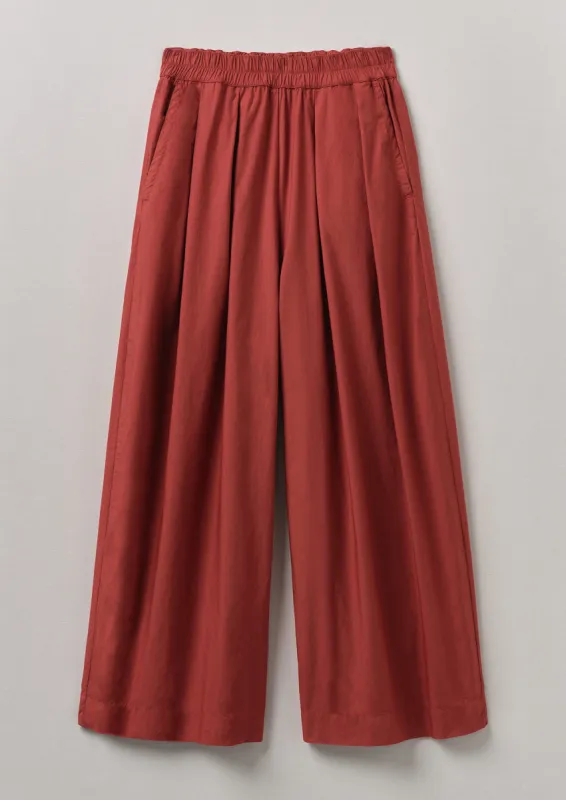 Pleated Cotton Poplin Pull On Trousers | Brick sold by TOAST