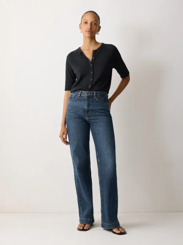 Cotton Luxe Half Sleeve Cardigan | Navy sold by Jigsaw