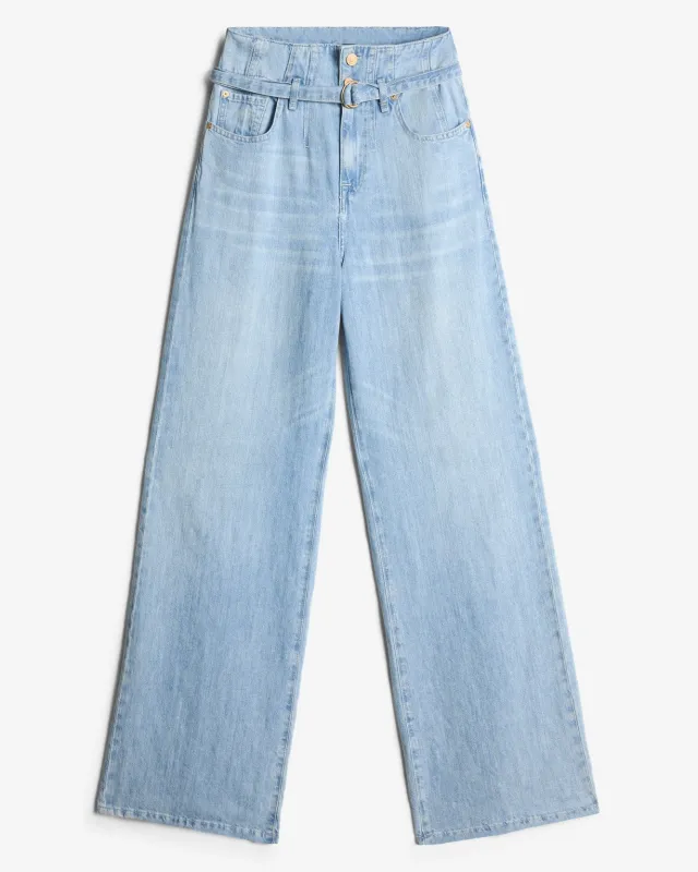 Indigo Linen Belted Wide Leg in Kansas sold by 7 For All Mankind