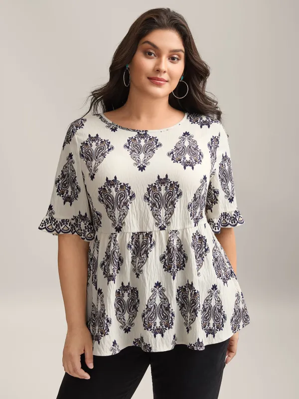 Paisley Print Lotus Leaf Cuffs Blouse sold by Bloomchic