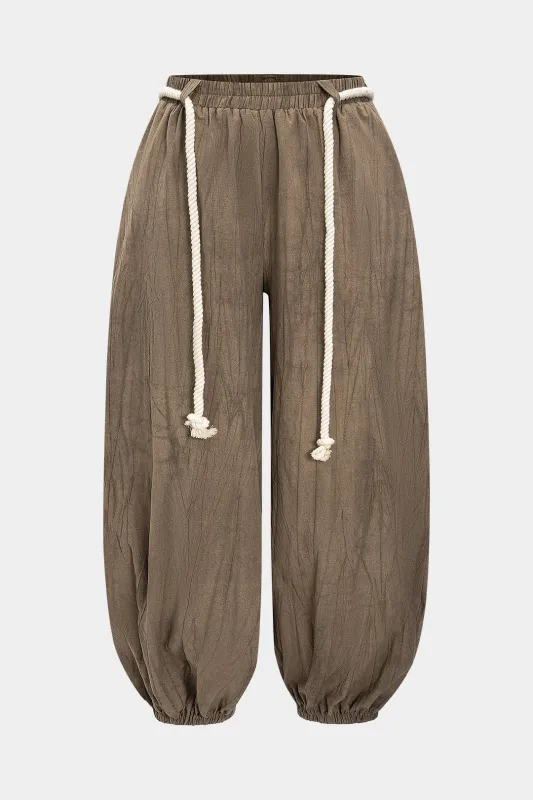 Plus størrelse høj talje ruched bælte bukser sold by Micas