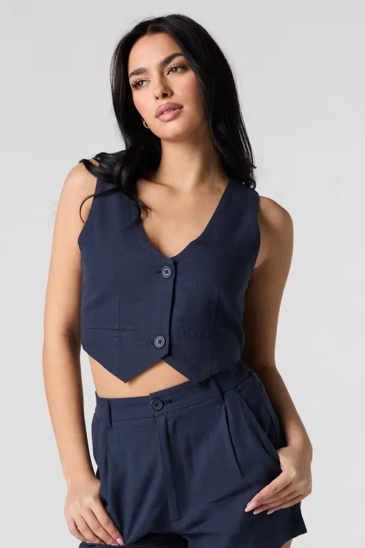 Linen-Blend Cropped Vest sold by Urban Planet