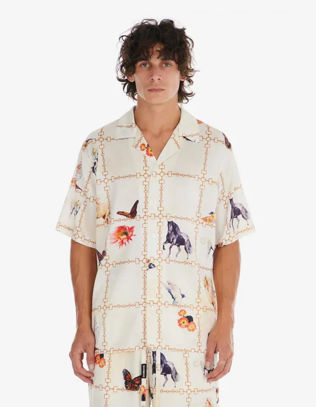Nahmias White Wildlife Short Sleeve Silk Shirt sold by Zoo Fashions