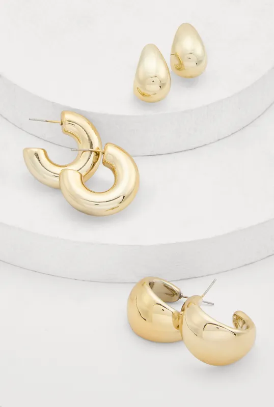Metallic Hoop Earrings Trio sold by Rainbow