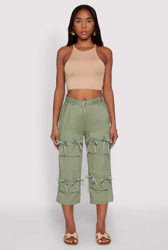 Tie Front Cargo Pocket Capri Pants sold by Rainbow
