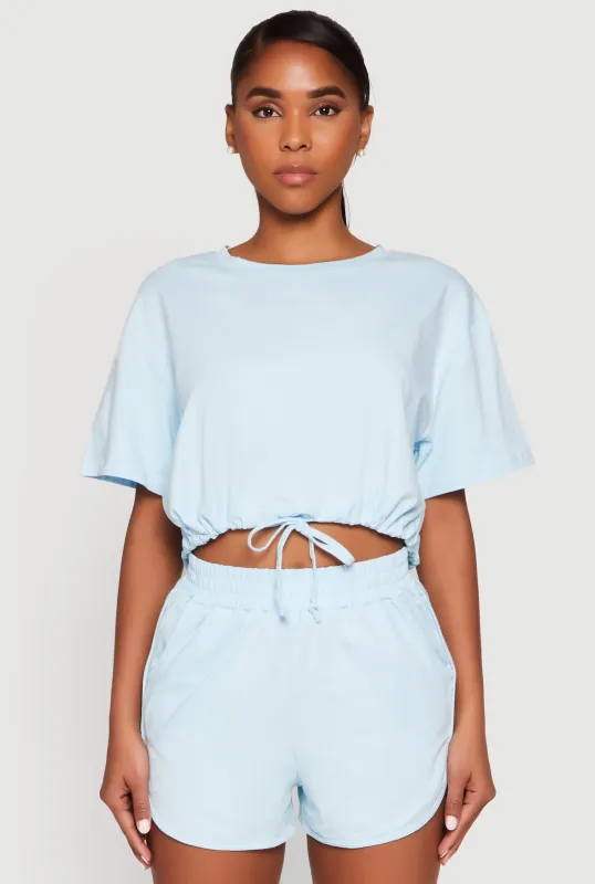 Daisy Short Sleeve Drawstring Hem Crop Top sold by Rainbow