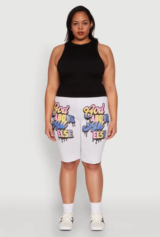 Plus Size God Above All Else Graphic Biker Shorts sold by Rainbow