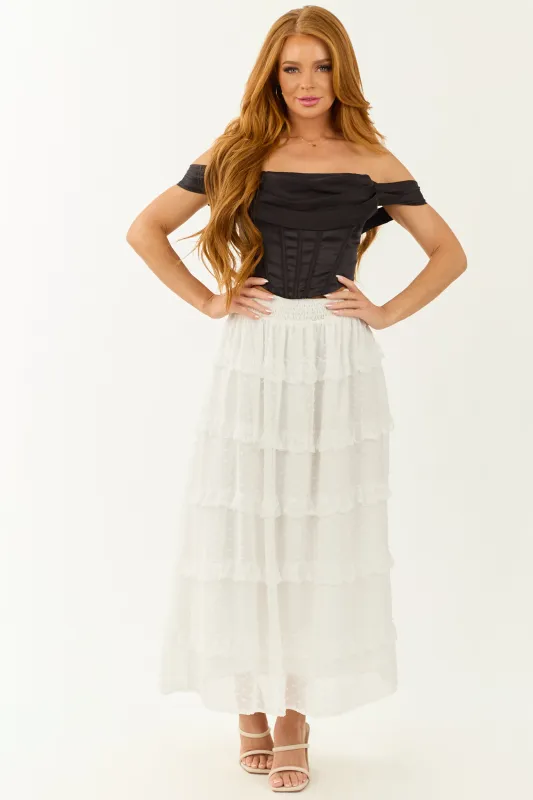 Lovelo Off White Lace Swiss Dot Chiffon Maxi Skirt sold by Lime Lush