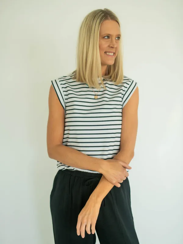 Kally Striped Tall Tank - White/Black sold by Amalli Talli