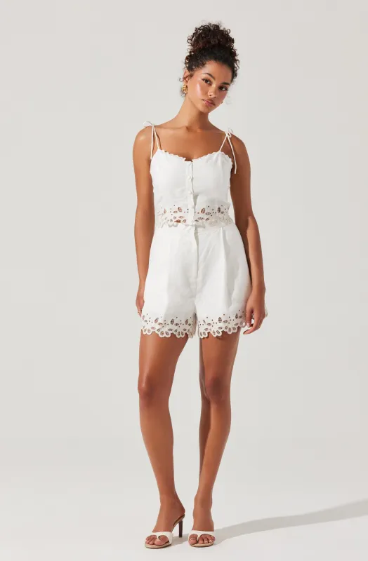 Kiya Linen Embroidered Shorts sold by Astr