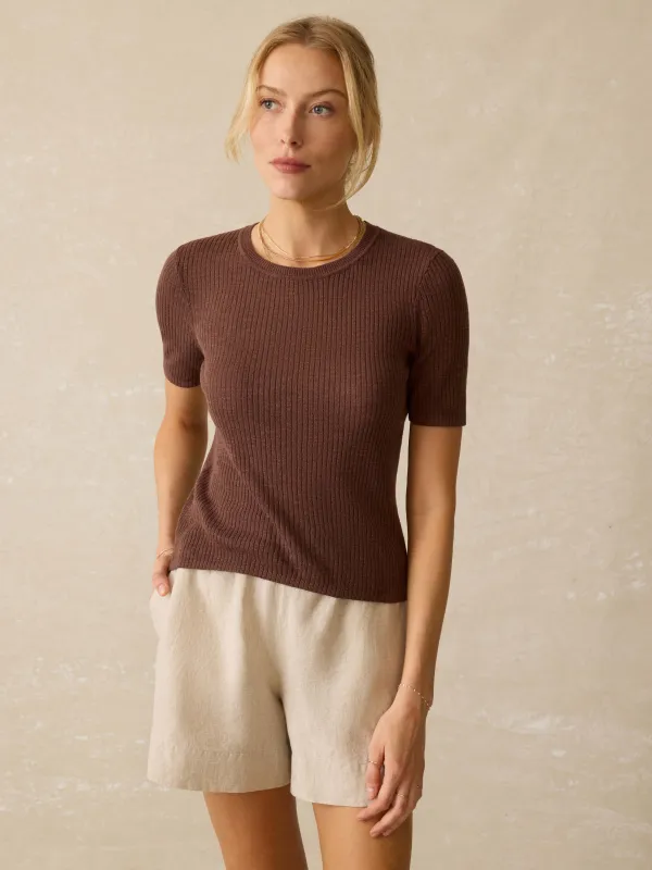 Miramar Linen Mini Rib Tee - Cocoa sold by Faherty