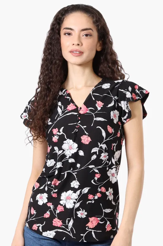 International INC Company Floral Ruffle Sleeve Tee - Black sold by Fairweather