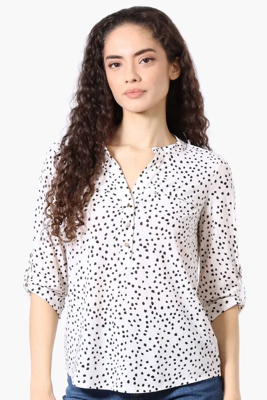 Beechers Brook Patterned Roll Up Sleeve Henley Shirt - White sold by Fairweather