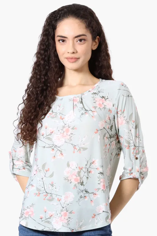 Beechers Brook Floral Roll Up Sleeve Blouse - Mint sold by Fairweather