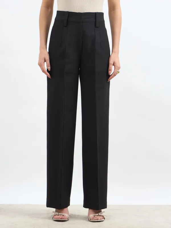 Quaint Straight High Rise Pants-Black sold by Salt Attire