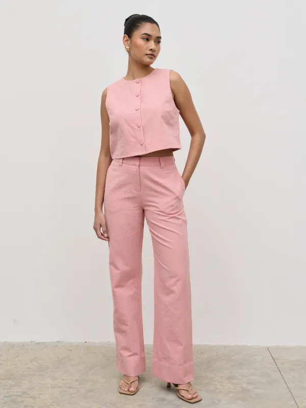 Blair Linen Trousers - Pink sold by Pretty Lavish